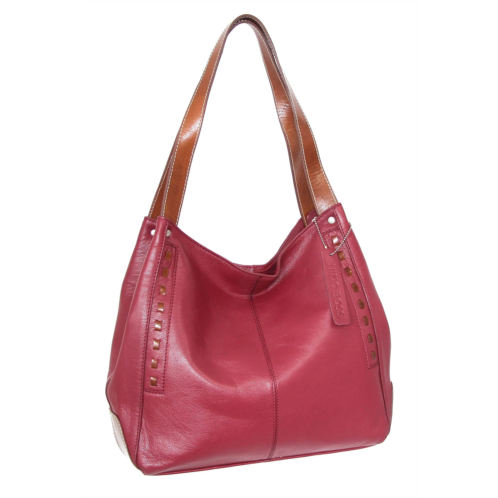 Nino Bossi whipstitch leather satchel in cabernet