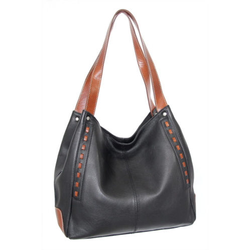 Nino Bossi whipstitch leather satchel in black