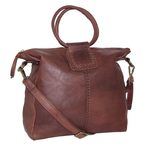 Nino Bossi leather ring handle tote w/ strap in brown