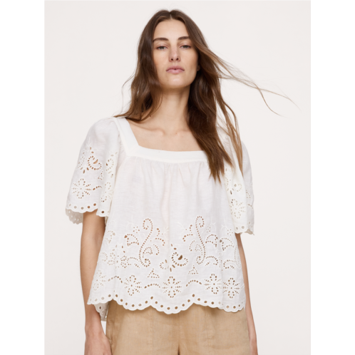 Bananarepublic Linen Eyelet Square-Neck Top