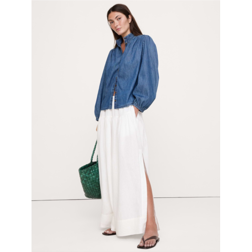 Bananarepublic Denim Ruched-Shoulder Shirt