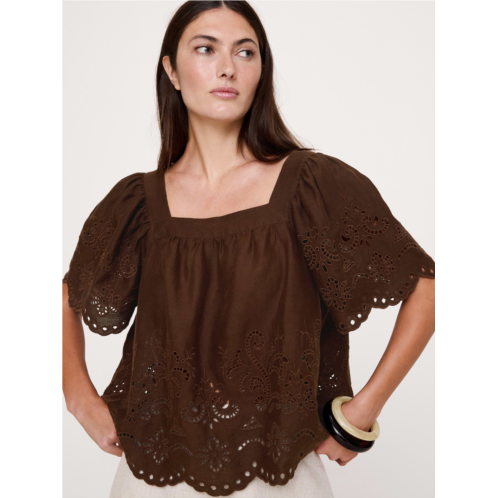 Bananarepublic Linen Eyelet Square-Neck Top