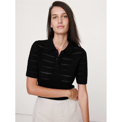 Bananarepublic Crochet Stripe Cotton Sweater Polo