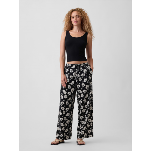 Gap Mid Rise Pull-On Wide-Leg Linen-Blend Pants
