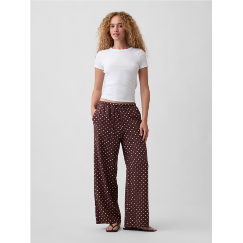 Gap Mid Rise Pull-On Wide-Leg Linen-Blend Pants