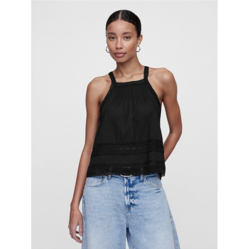 Gap Relaxed Lace-Trim High-Neck Top