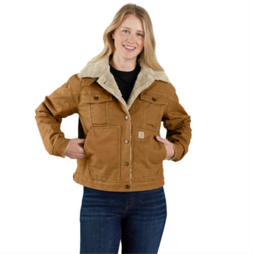 Carhartt rugged flex trucker jacket womens brown sherpa lined loose fit posh187