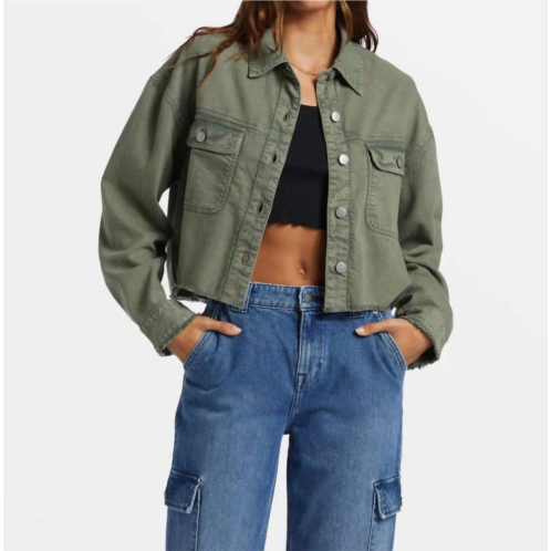 ROXY sunset sands cutoff shacket in agave green