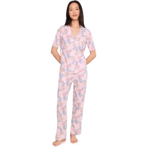 Womens Karen Neuburger Petite Sunshine Meadows Elbow Sleeve Notch Collar Girlfriend Pajama Set