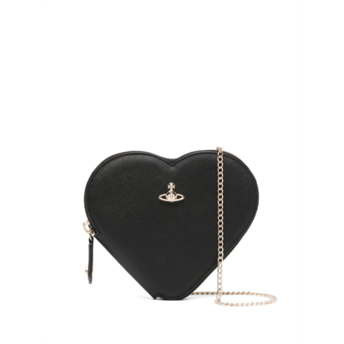 VIVIENNE WESTWOOD black calf leather heart zip shoulder bag