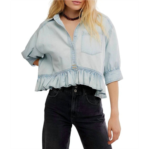 Free People bailey denim shirt in light tint wash blue
