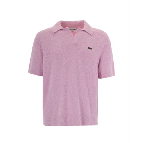 LACOSTE textured boucle knit polo shirt with open collar