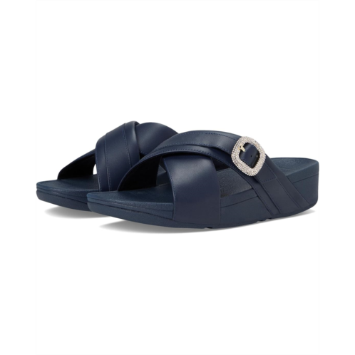 FitFlop Lulu Crystal-Buckle Leather Cross Slides