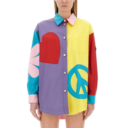 Moschino oversized printed shirt with eclectic patchwork design