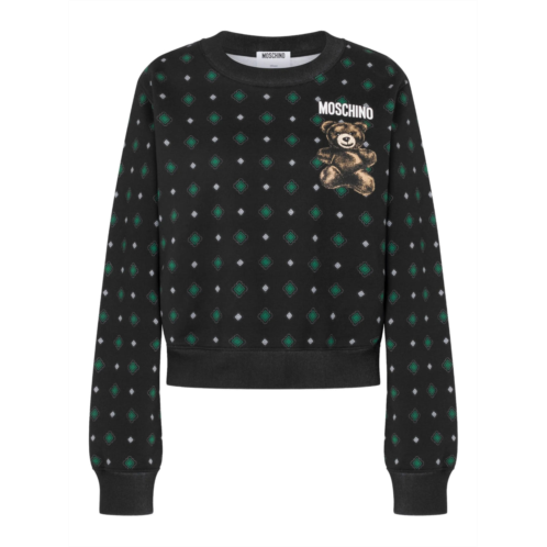MOSCHINO black organic cotton cropped teddy bear sweatshirt