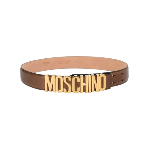 MOSCHINO oversized metallic logo smooth leather belt
