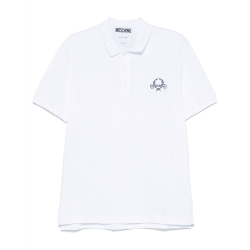 MOSCHINO signature teddy bear motif white polo shirt
