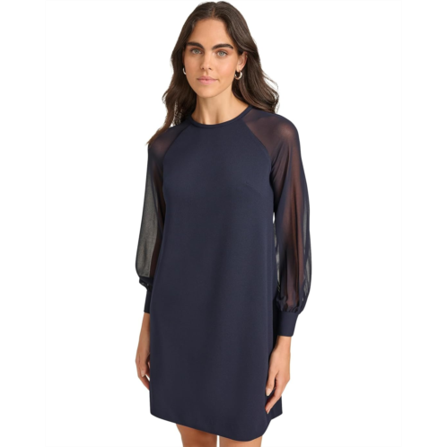 Calvin Klein Scuba Crepe Chiffon Sleeve Aline Dress