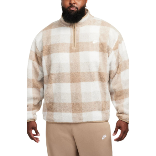 Nike club sweatshirt mens khaki sail plaid fleece winterized 1/2 zip dsgl342