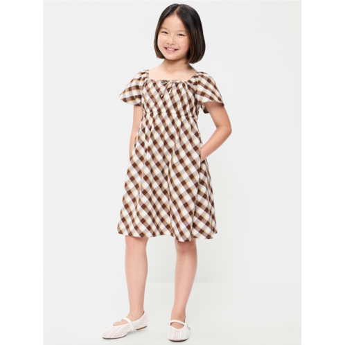 OldNavy Short Flutter-Sleeve Crinkled Plaid Dress for Girls