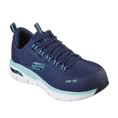 Skechers womens arch fit slip-resistant ebinal sneakers in navy aqua