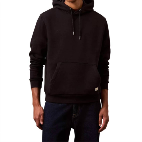 CALVIN KLEIN monogram logo patch fleece hoodie in black beauty