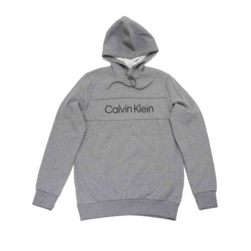CALVIN KLEIN mens long sleeve iconic logo piping pullover hoodie in medium grey heather