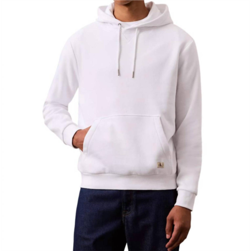 CALVIN KLEIN monogram logo patch fleece hoodie in brilliant white