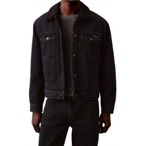 CALVIN KLEIN 90s sherpa denim trucker jacket in blue black stone