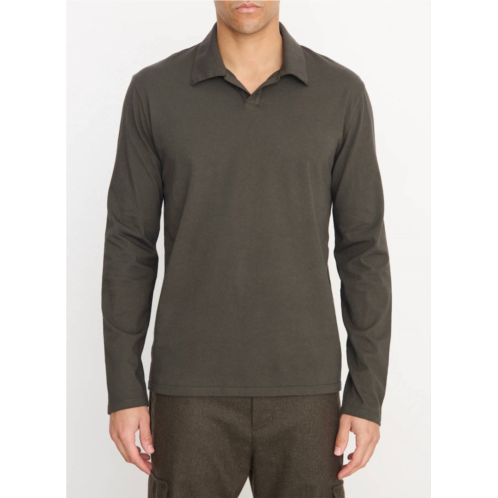Vince garment dye long sleeve johnny collar shirt in washed dark leaf