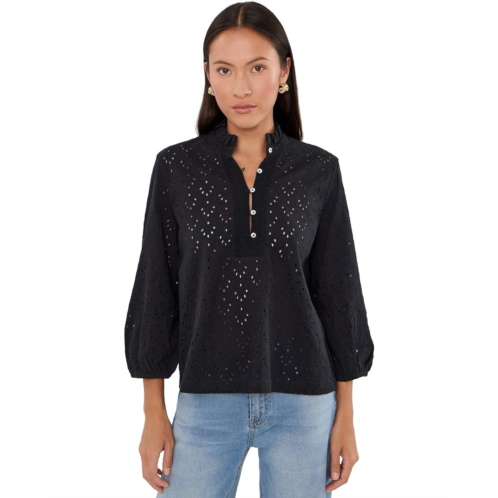 Womens NICZOE Petite Knit Eyelet Ruffle Neck Top
