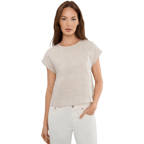 Womens Eileen Fisher Petite Striped Organic Linen Sheen Round Neck Top