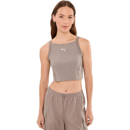 Womens PUMA Essentials Ribbed Cropped Tank Top