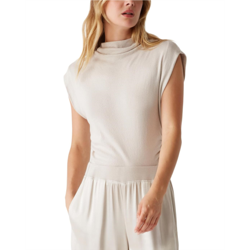 Womens Michael Stars Reese Mock Neck Power Shoulder Top
