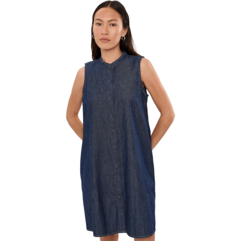 Eileen Fisher Petite Lightweight Organic Cotton Denim Mandarin Collar Dress