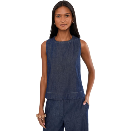 Womens Eileen Fisher Lightweight Organic Cotton Denim Round Neck Shell