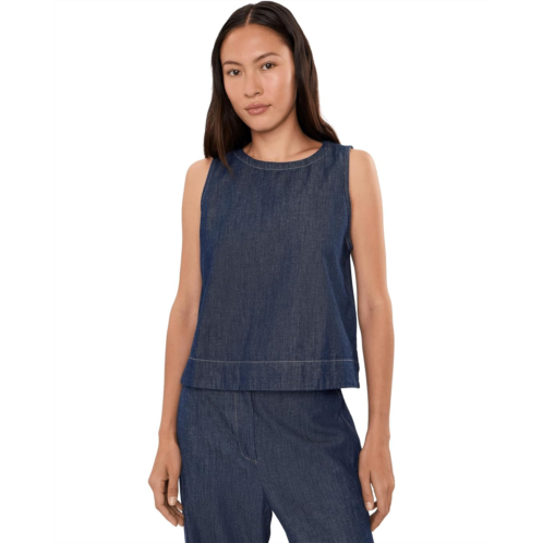 Womens Eileen Fisher Petite Lightweight Organic Cotton Denim Round Neck Shell
