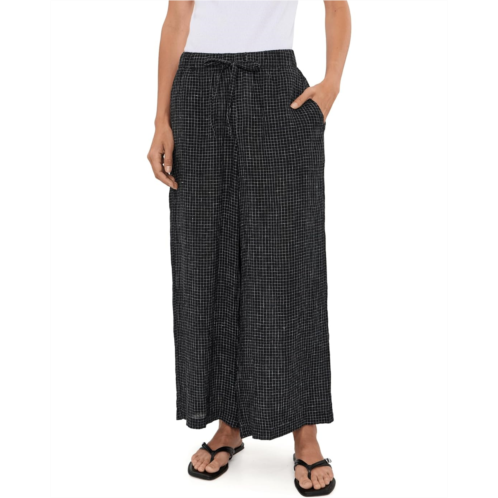 Eileen Fisher Petite Puckered Organic Linen Grid Wide Ankle Pants