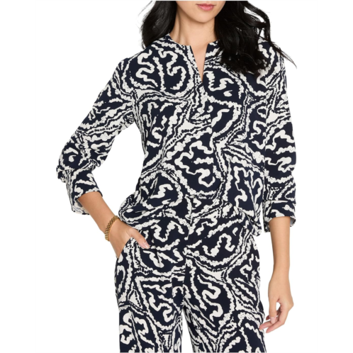 Womens NICZOE Petite Indigo Leaf Double Crepe Top