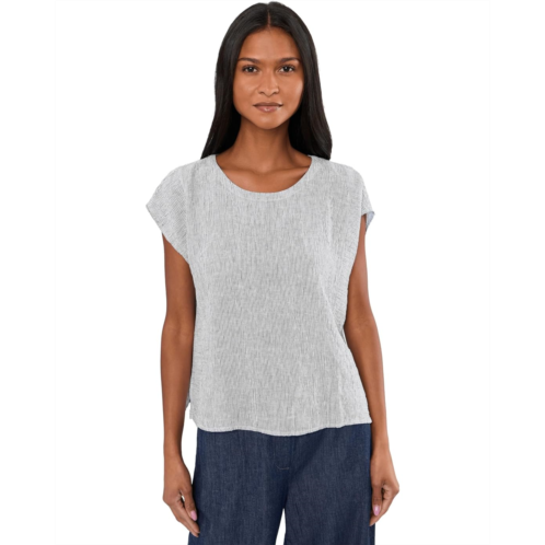 Eileen Fisher Puckered Organic Linen Stripe Jewel Neck Top