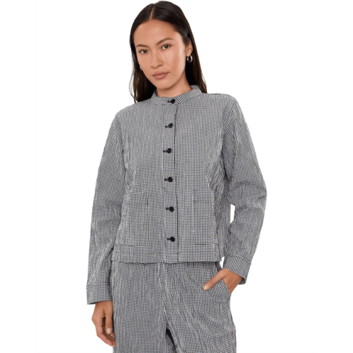 Womens Eileen Fisher Petite Organic Cotton Pucker Check Mandarin Collar Jacket