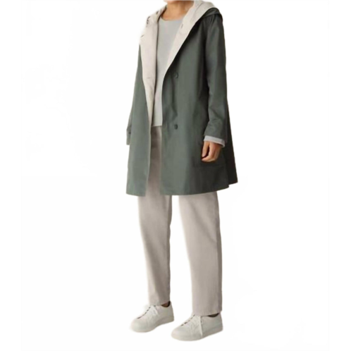 Eileen Fisher cotton nylon hooded coat in bayleaf