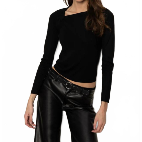 Sanctuary long sleeve shoulder twist top in black