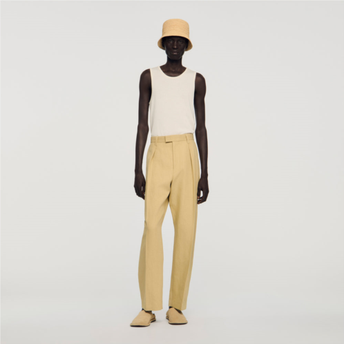 Sandro wide pleated cotton-linen trousers