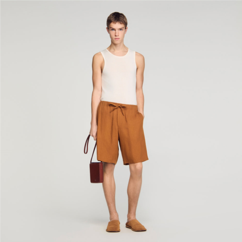 Sandro elastic waist linen shorts