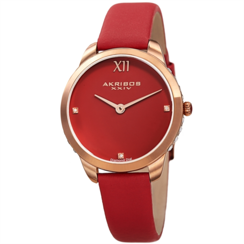 Akribos XXIV Red Dial Red Leather Ladies Watch