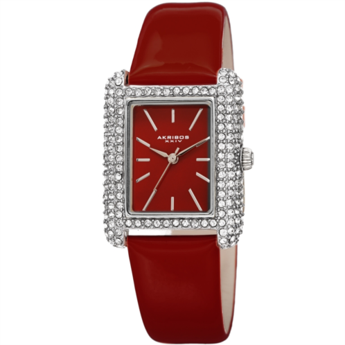 Akribos XXIV Quartz Crystal Red Dial Red Leather Ladies Watch