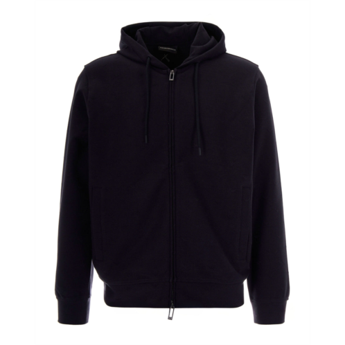EMPORIO ARMANI jacquard black hoodie with adjustable drawstring and eagle emblem