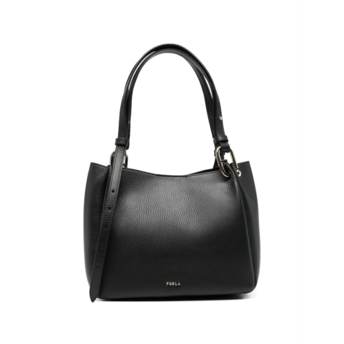 FURLA black nuvola m pebbled leather tote bag