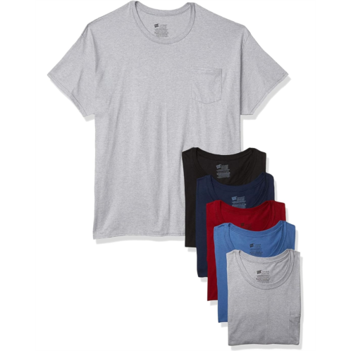Mens Hanes Tagless Cotton Crew Undershirt with Pocket Multiple Packs and Colors